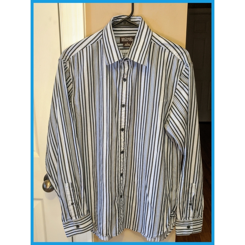 Michael Kors Men's Blue Long Sleeve Striped Shirt